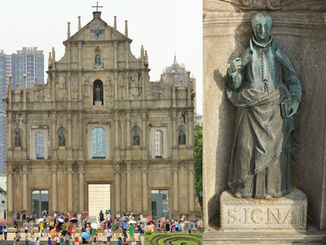 （左）聖ポール天主堂跡（右）イグナチオ・ロヨラ像（写真：ICM）