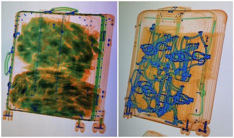 X線検査機のモニタに映し出された旅客の手荷物の画像（写真：澳門海關）