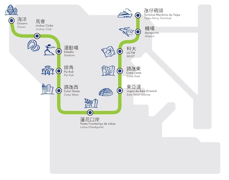 マカオLRT路線図（図版：Macau Light Rapid Transit Corporation, Limited）