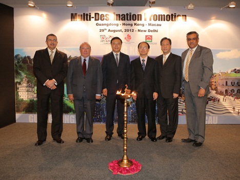 今年8月、インド・ニューデリーで香港、広東省と合同開催した「マルチ・デスティネーション・プロモーション」 (c) MGTO 旅遊局