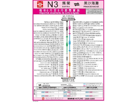 路線バスN3系統夏季ルート停留所一覧（クリックして拡大）