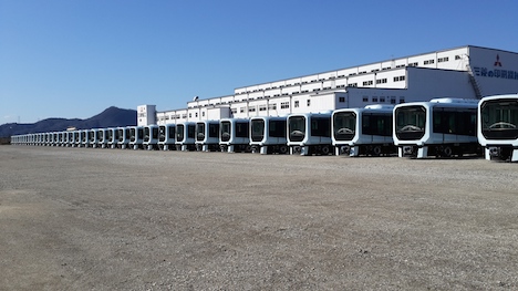 広島県の三菱重工三原製作所で量産されたマカオLRT車輌（資料）＝2014年4月（写真：GIT）