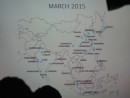 2015年3月時点のアジアにおける「Uber」のサービス展開都市=11月3日、Uberがマカオで開催した記者会見にて本紙撮影