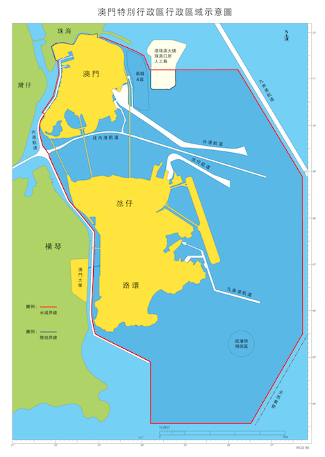 マカオ特別行政区政府が12月20日に公布したマカオ行政区域概略図（図版：GCS）