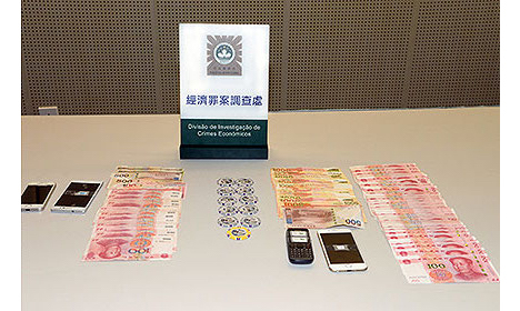 偽造紙幣行使の疑いで逮捕された中国本土出身の男2人の所持品（写真：マカオ司法警察局）