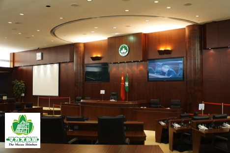 マカオ立法会ビル内にある立法議会の本会議場－本紙撮影